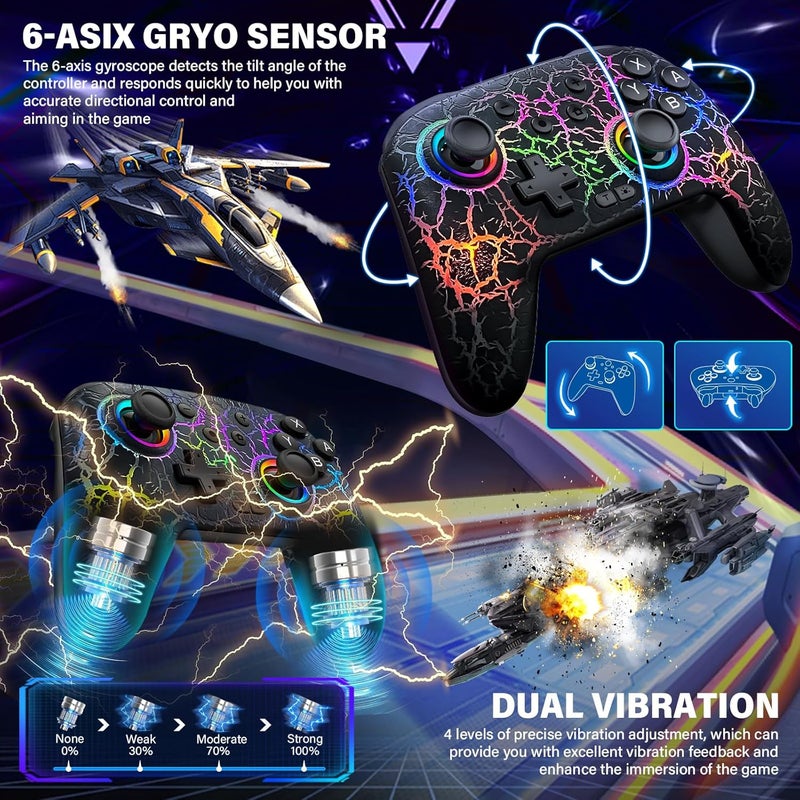DBEPANK Store Switch Controller, Wireless Switch Pro Controller for Switch/Switch 2/Switch Lite/Switch OLED, 10 Color LED Switch Controllers, Programmable 1000mAh Switch Remote Gamepad with Wake Up, Turbo Vibration - Image 2